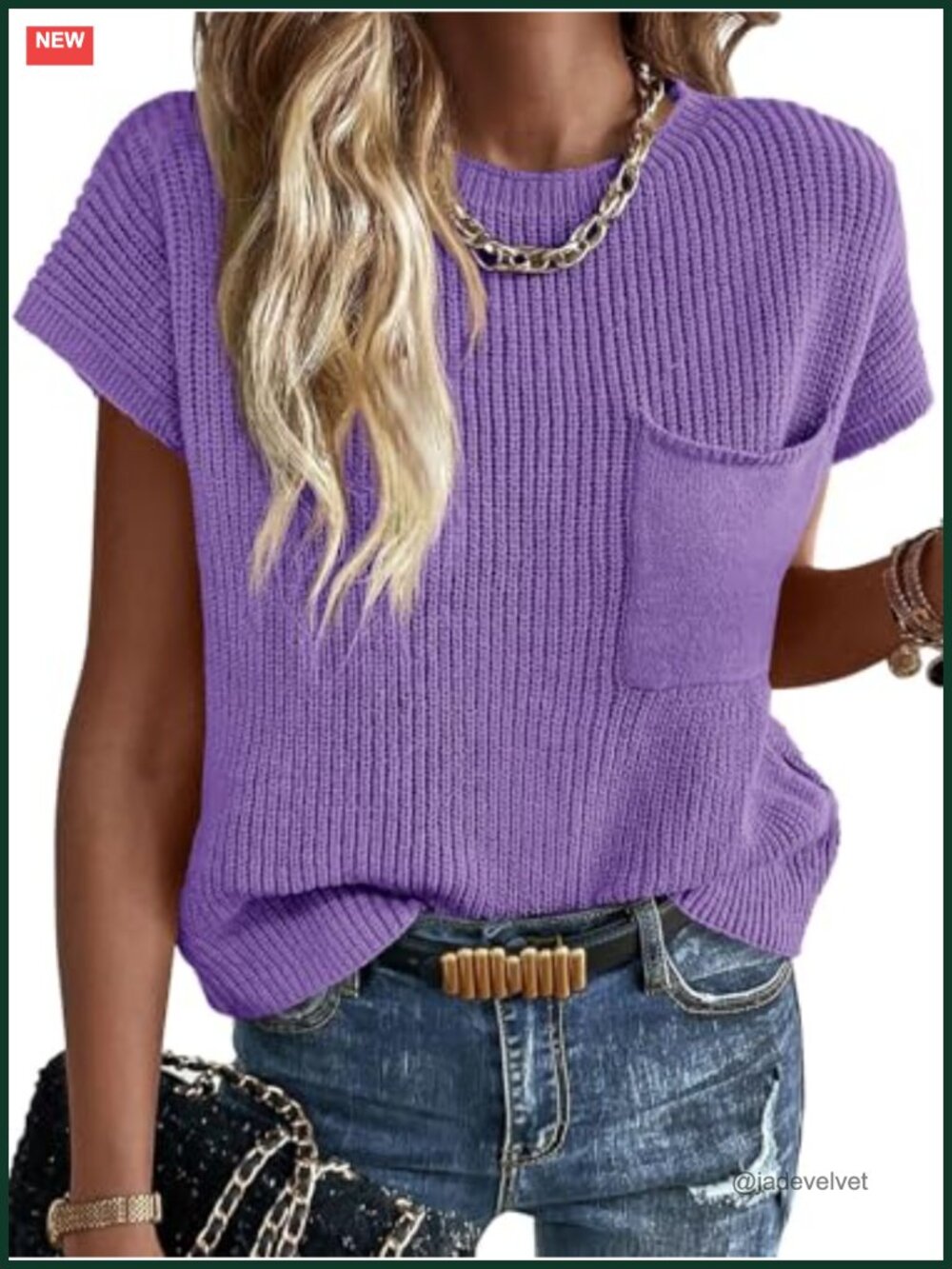Women's Short Sleeve Knit Sweater Vest Loose Fit Crew Neck Pullover